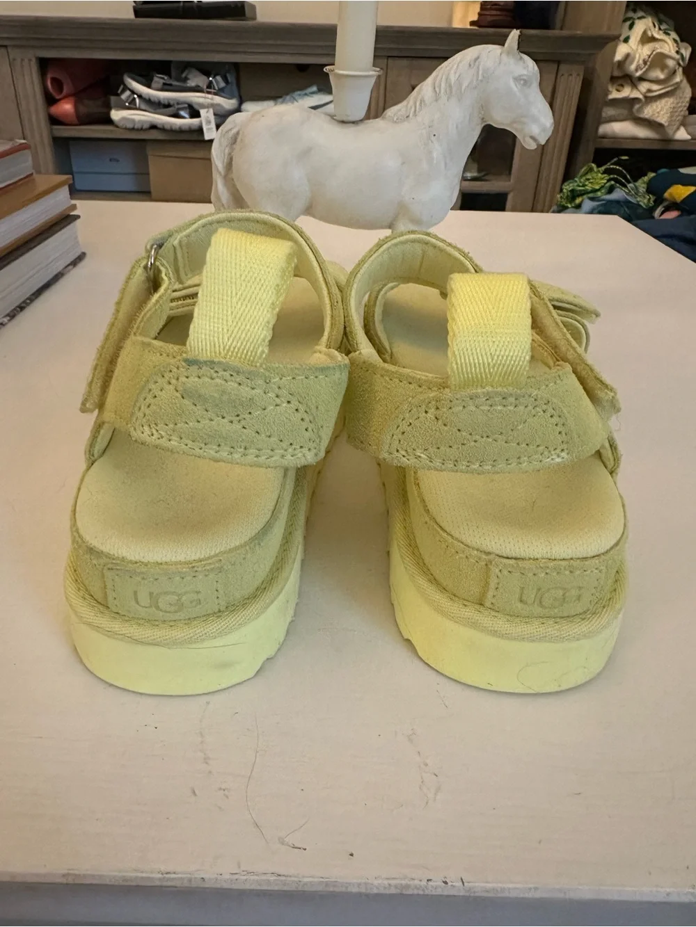 NWOT UGG Women's Goldenstar Suede Platform Velcro Sandal in Lemon Yellow - 7